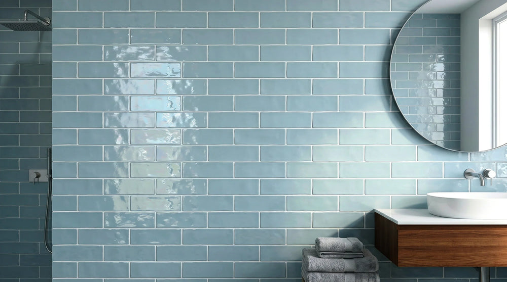 Andana 2x8 Subway Ice Blue Glossy Ceramic Loose Tile - Box of 5.4 Sq Ft - Sample