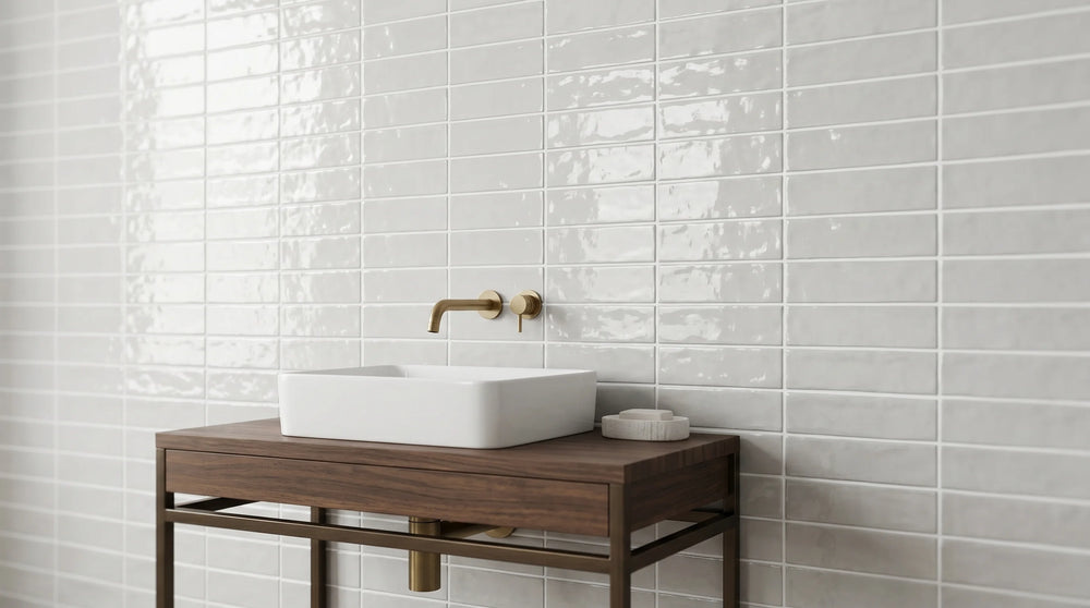 Andana 3x12 Subway Bone White Glossy Ceramic Loose Tile - Box of 5.4 Sq Ft
