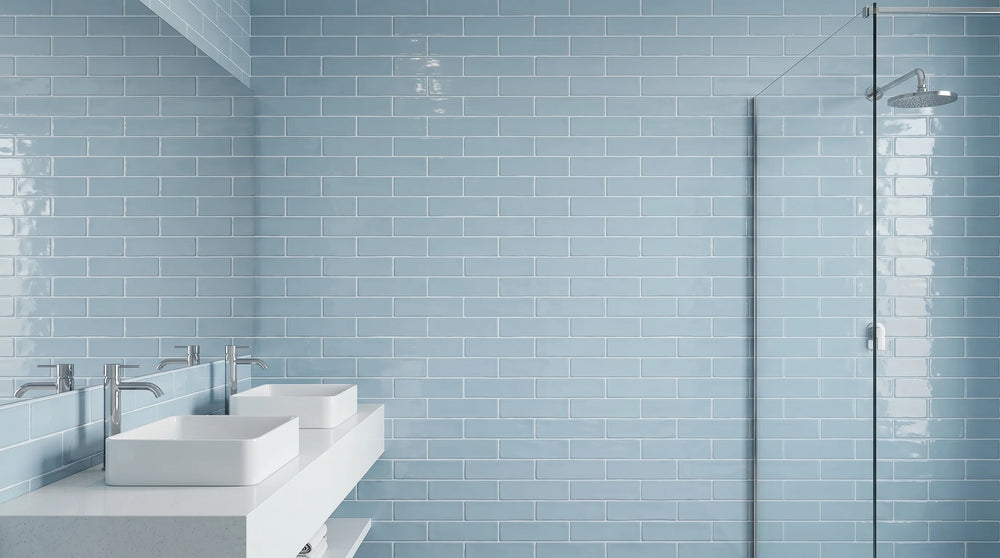 Andana 3x12 Subway Ice Blue Glossy Ceramic Loose Tile - Box of 5.4 Sq Ft