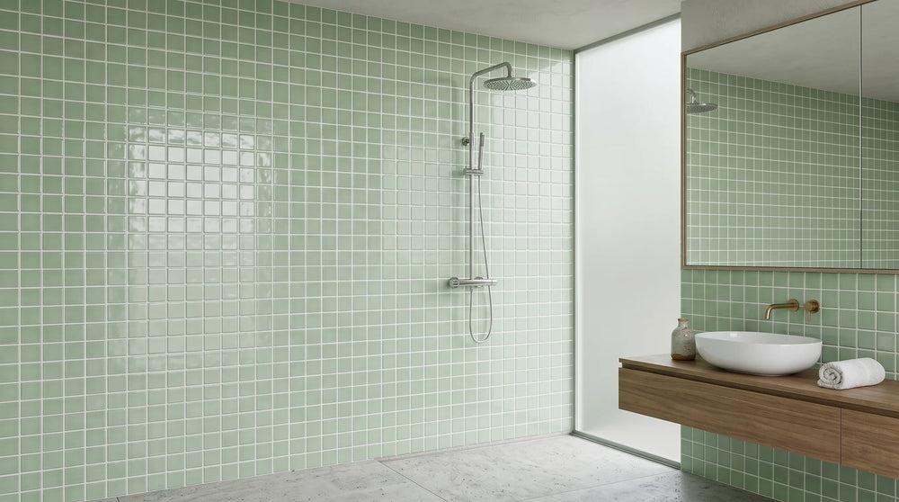 Andana 2x2 Square Mint Green Ceramic Mosaic Tile - 12" x 12" - Sample