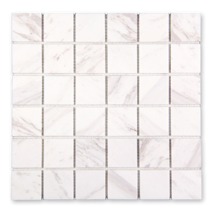 Aurora 2x2 Square Calacatta Grey Marble Mosaic Tile - 12" x 12"