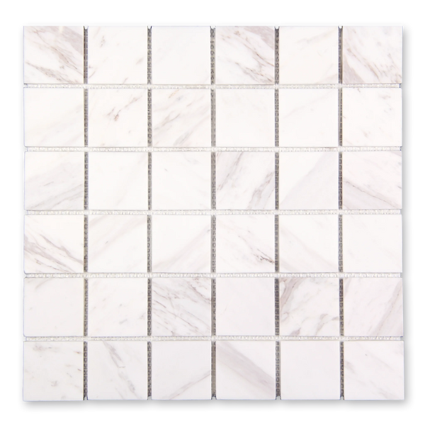 Aurora 2x2 Square Calacatta Grey Marble Mosaic Tile - 12" x 12"