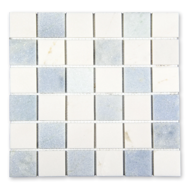 Aurora 2x2 Square Sky Blue Marble Mosaic Tile - 12" x 12"