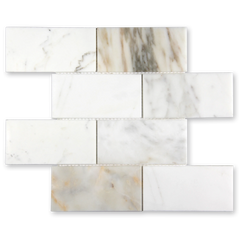 Aurora 3x6 Subway Calacatta Gold Marble Mosaic Tile - 12" x 12"