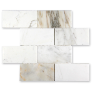 Aurora 3x6 Subway Calacatta Gold Marble Mosaic Tile - 12" x 12"