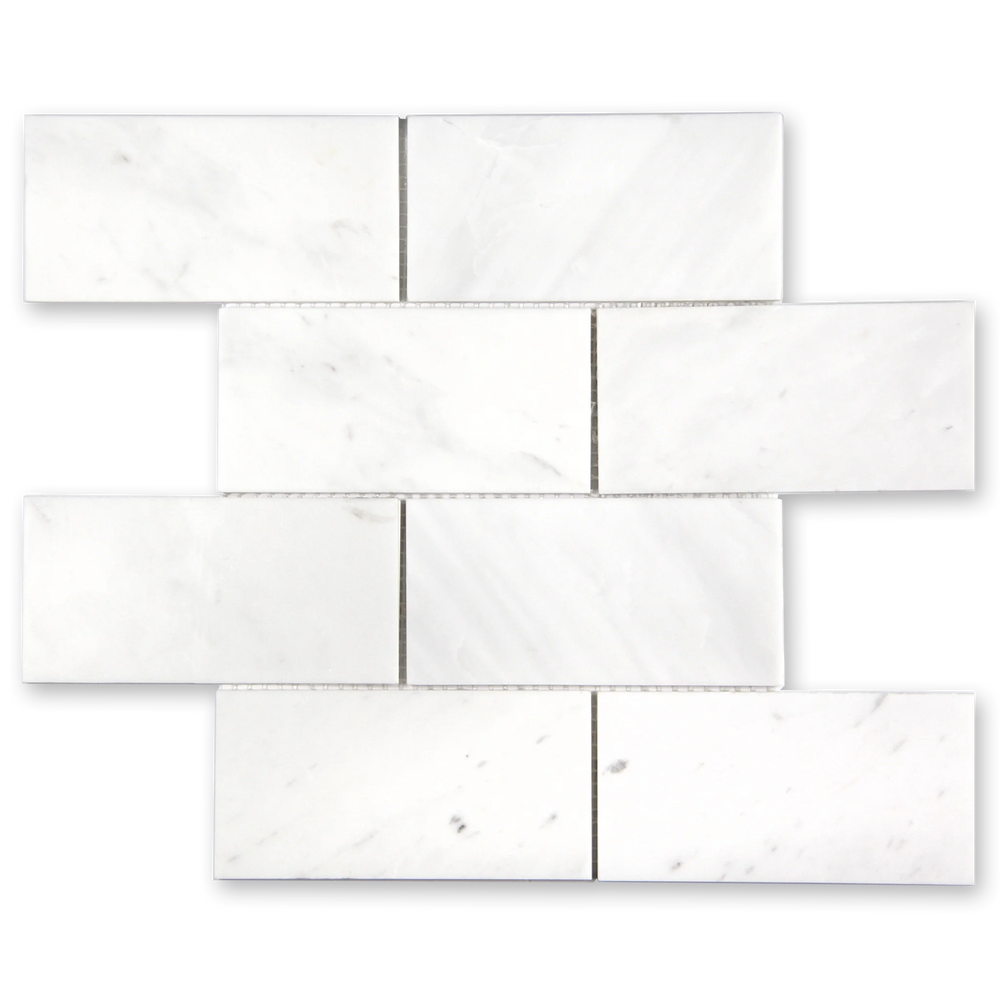 Aurora 3x6 Subway Frost White Marble Mosaic Tile - 12" x 12"