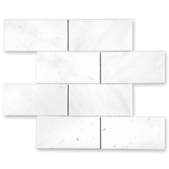 Aurora 3x6 Subway Frost White Marble Mosaic Tile - 12" x 12"