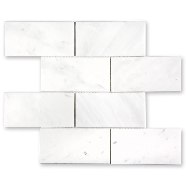 Aurora 3x6 Subway Frost White Marble Mosaic Tile - 12" x 12"
