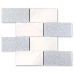 Aurora 3x6 Subway Sky Blue Marble Mosaic Tile - 12" x 12"