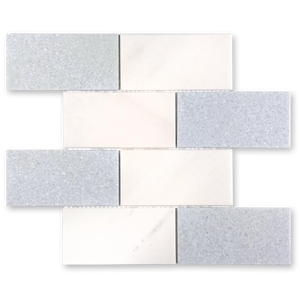 Aurora 3x6 Subway Sky Blue Marble Mosaic Tile - 12" x 12"