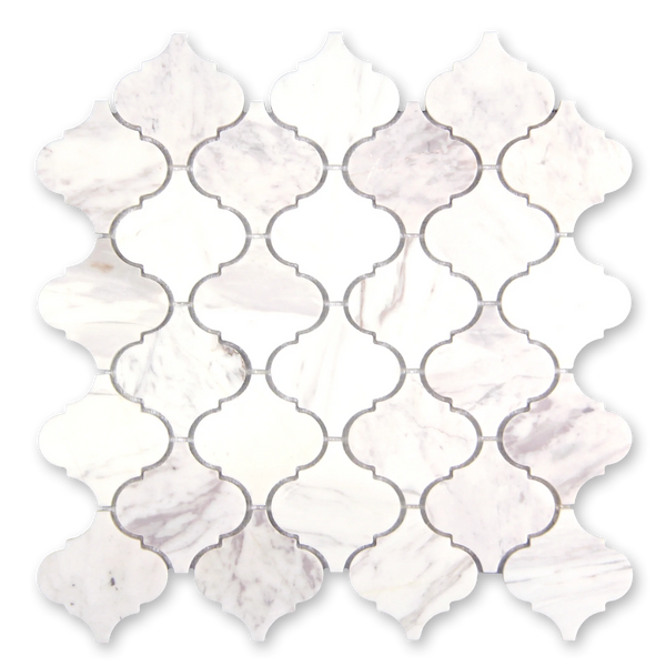Aurora Arabesque Calacatta Grey Marble Mosaic Tile - 12.2" x 12.2"