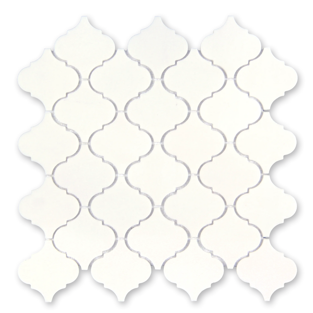 Aurora Arabesque Frost White Marble Mosaic Tile - 12.2" x 12.2"