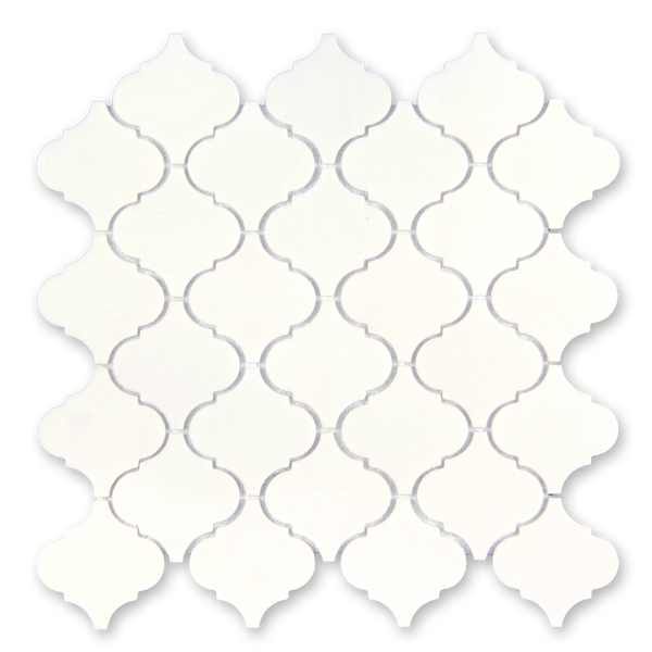 Aurora Arabesque Frost White Marble Mosaic Tile - 12.2" x 12.2"