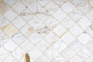 Aurora Arabesque Calacatta Gold Marble Mosaic Tile - 12.2" x 12.2"