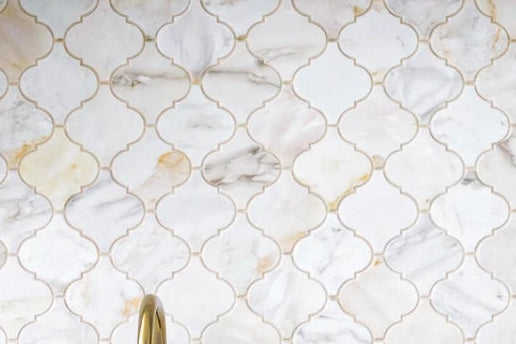 Aurora Arabesque Calacatta Gold Marble Mosaic Tile - 12.2" x 12.2"