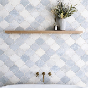 Aurora Arabesque Sky Blue Marble Mosaic Tile - 12.2" x 12.2"
