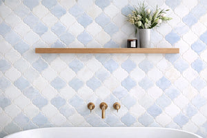 Aurora Arabesque Sky Blue Marble Mosaic Tile - 12.2" x 12.2"