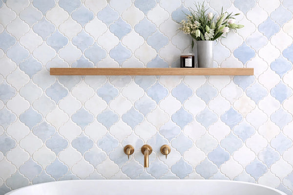 Aurora Arabesque Sky Blue Marble Mosaic Tile - 12.2" x 12.2"
