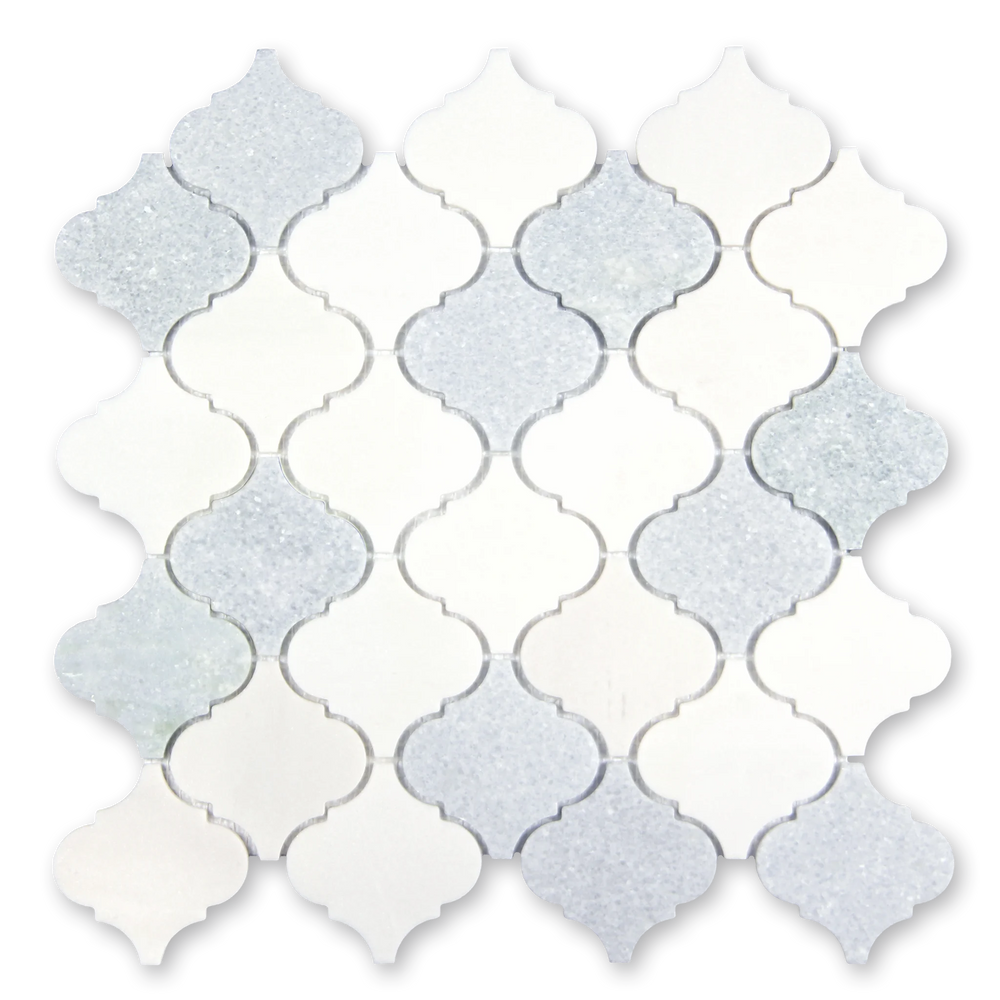 Aurora Arabesque Sky Blue Marble Mosaic Tile - 12.2" x 12.2"