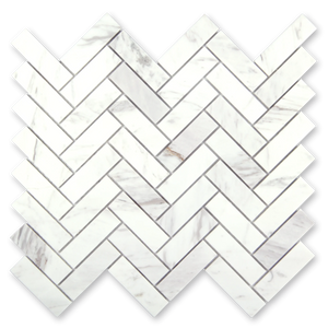 Aurora Herringbone Calacatta Grey Marble Mosaic Tile - 11" x 12.5"