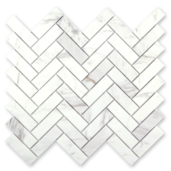 Aurora Herringbone Calacatta Grey Marble Mosaic Tile - 11" x 12.5"