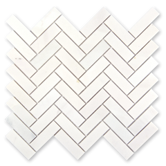 Aurora Herringbone Frost White Marble Mosaic Tile - 11" x 12.5"