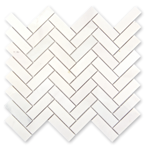 Aurora Herringbone Frost White Marble Mosaic Tile - 11" x 12.5"