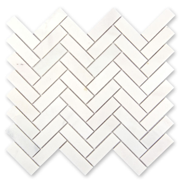 Aurora Herringbone Frost White Marble Mosaic Tile - 11" x 12.5"