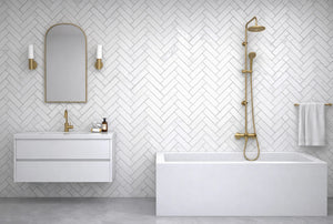 Aurora Herringbone Frost White Marble Mosaic Tile - 11" x 12.5"