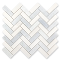Aurora Herringbone Sky Blue Marble Mosaic Tile - 11