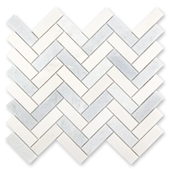Aurora Herringbone Sky Blue Marble Mosaic Tile - 11" x 12.5"