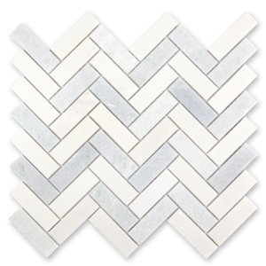 Aurora Herringbone Sky Blue Marble Mosaic Tile - 11" x 12.5"