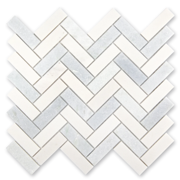 Aurora Herringbone Sky Blue Marble Mosaic Tile - 11" x 12.5"