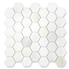 Aurora Hexagon Frost White Marble Mosaic Tile - 11.625 x 12"