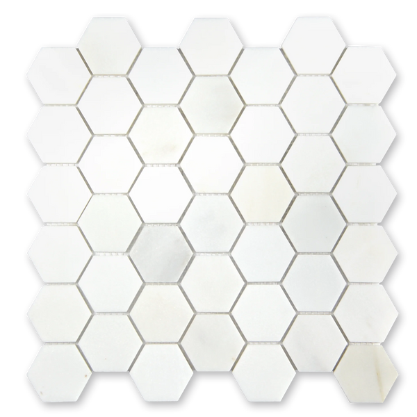 Aurora Hexagon Frost White Marble Mosaic Tile - 11.625 x 12"