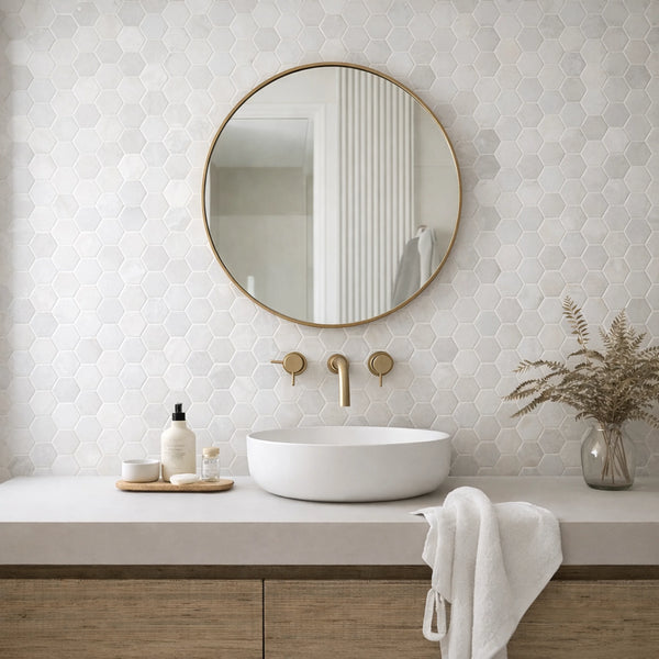 Aurora Hexagon Frost White Marble Mosaic Tile - 11.625 x 12"