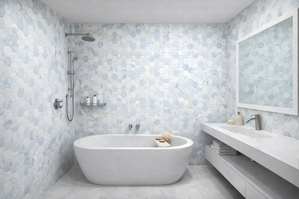 Aurora Hexagon Sky Blue Marble Mosaic Tile - 11.625 x 12" - Sample