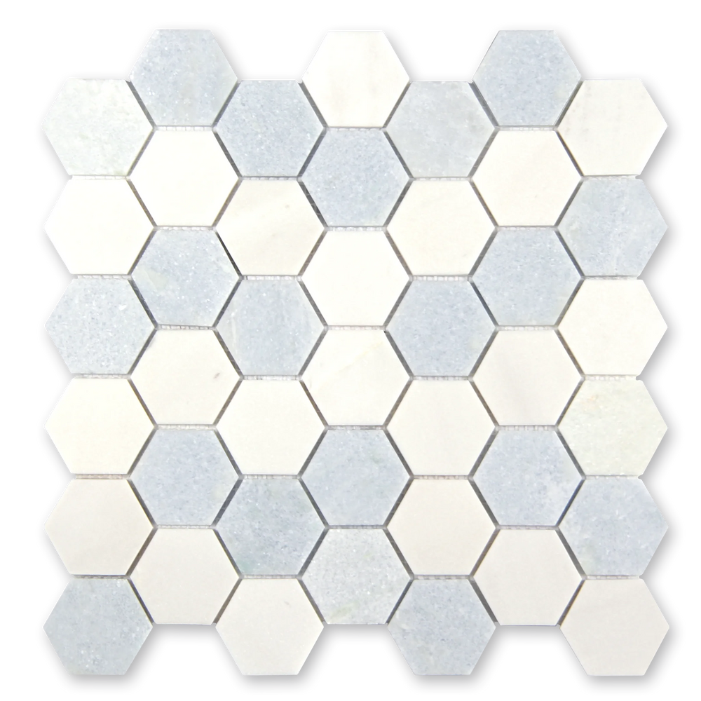 Aurora Hexagon Sky Blue Marble Mosaic Tile - 11.625 x 12"