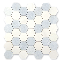 Aurora Hexagon Sky Blue Marble Mosaic Tile - 11.625 x 12"
