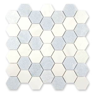 Aurora Hexagon Sky Blue Marble Mosaic Tile - 11.625 x 12"