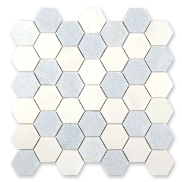 Aurora Hexagon Sky Blue Marble Mosaic Tile - 11.625 x 12"