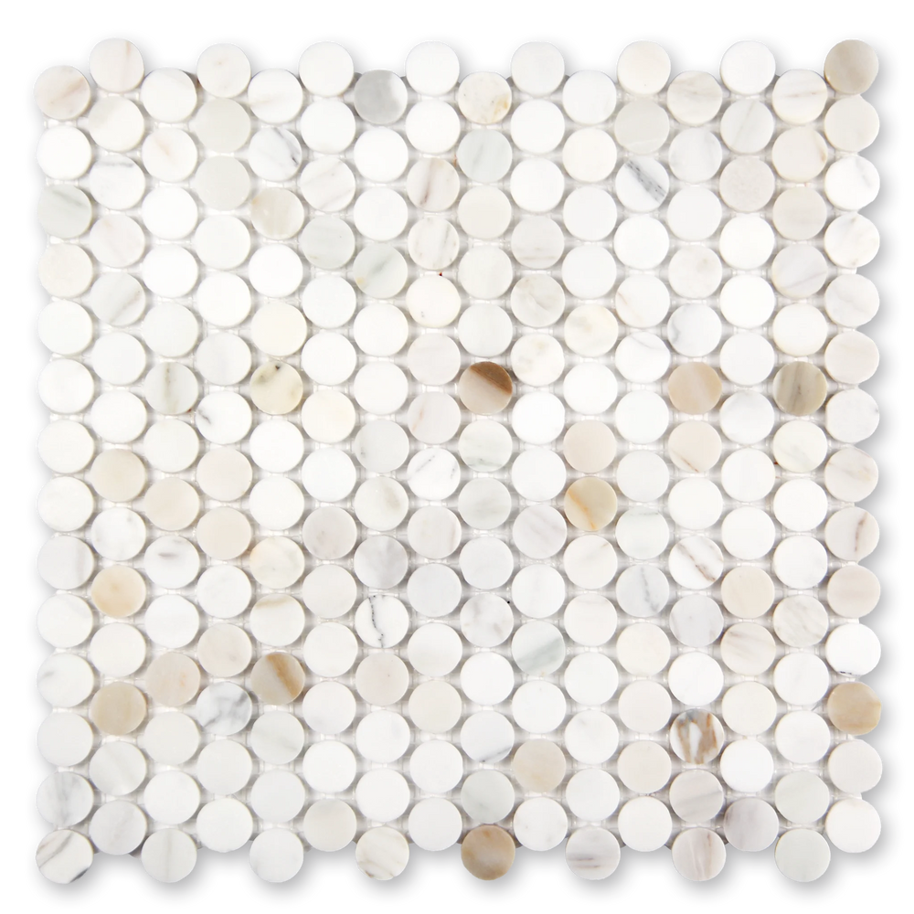 Aurora Penny Round Calacatta Gold Marble Mosaic Tile - 11.6" x 12"