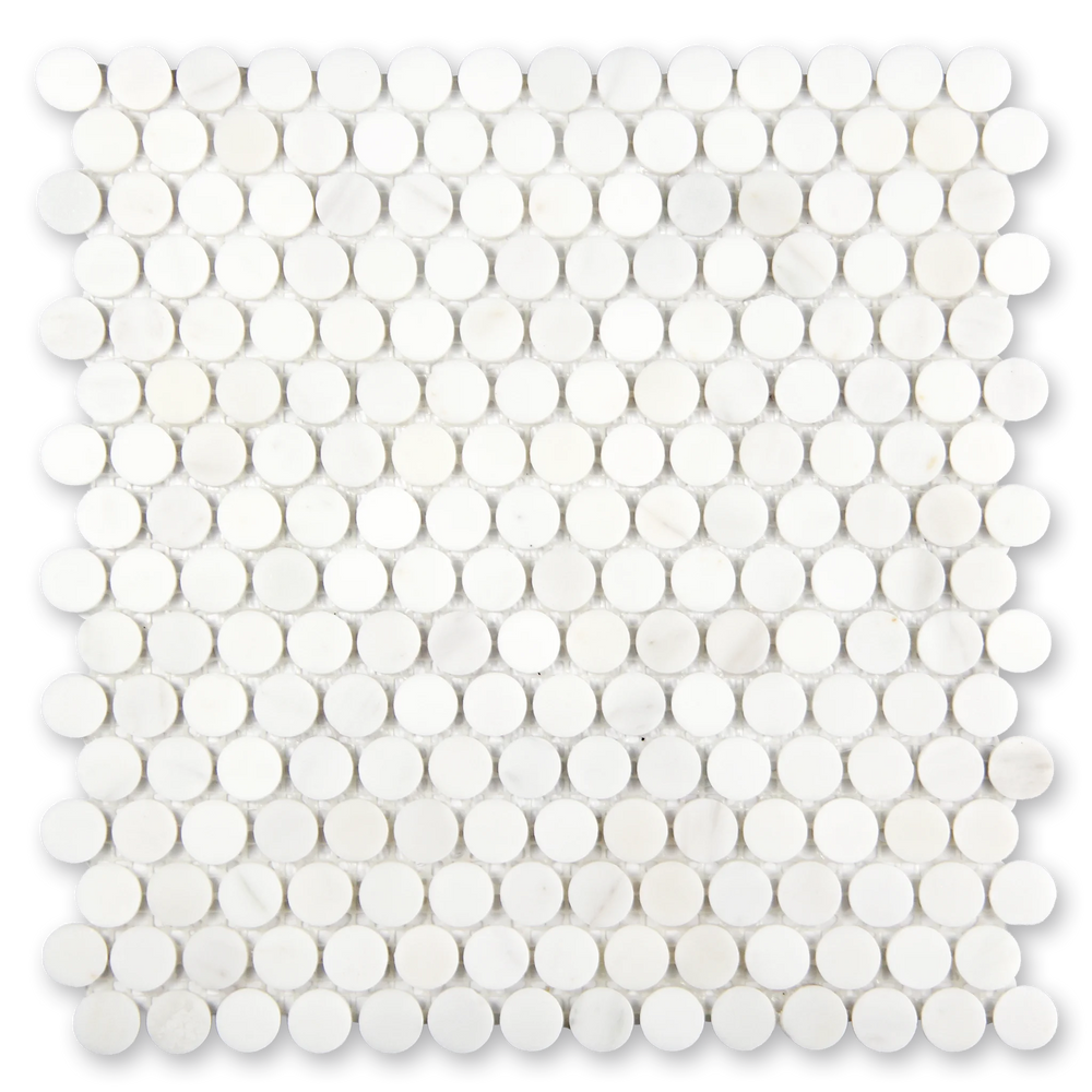 Aurora Penny Round Frost White Marble Mosaic Tile - 11.6" x 12"