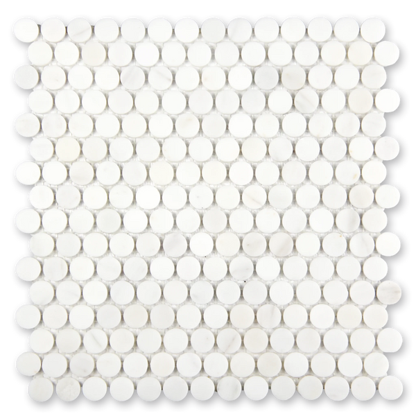 Aurora Penny Round Frost White Marble Mosaic Tile - 11.6" x 12"