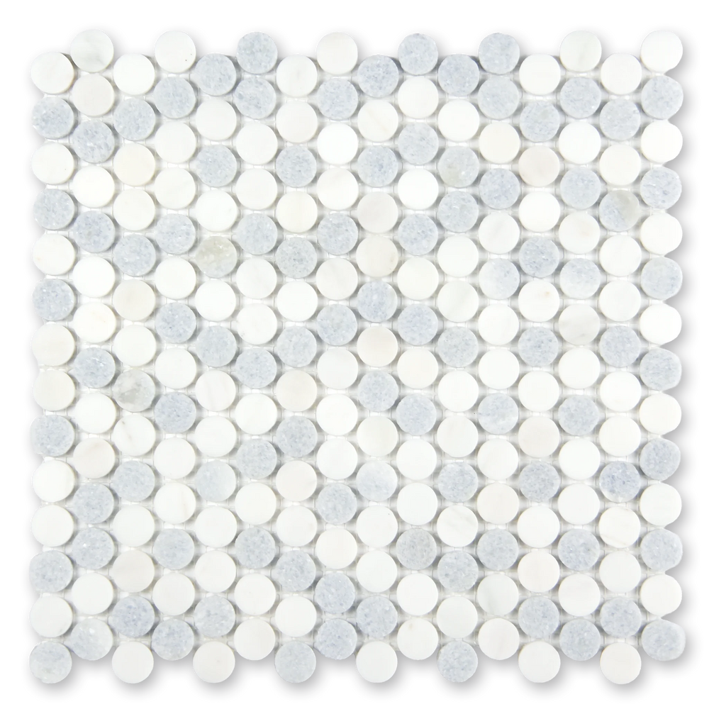 Aurora Penny Round Sky Blue Marble Mosaic Tile - 11.6" x 12"