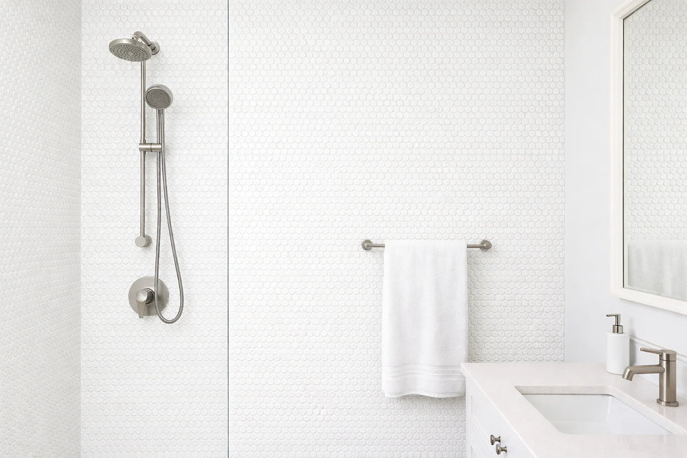 Aurora Penny Round Frost White Marble Mosaic Tile - 11.6" x 12"