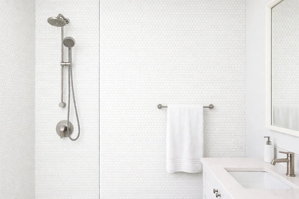 Aurora Penny Round Frost White Marble Mosaic Tile - 11.6" x 12" - Sample