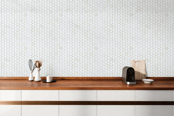 Aurora Penny Round Frost White Marble Mosaic Tile - 11.6" x 12"