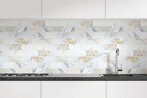 Aurora 3x6 Subway Calacatta Gold Marble Mosaic Tile - 12" x 12"