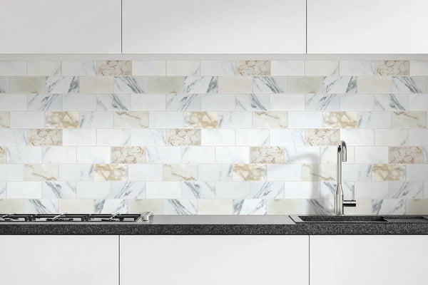 Aurora 3x6 Subway Calacatta Gold Marble Mosaic Tile - 12" x 12" - Sample